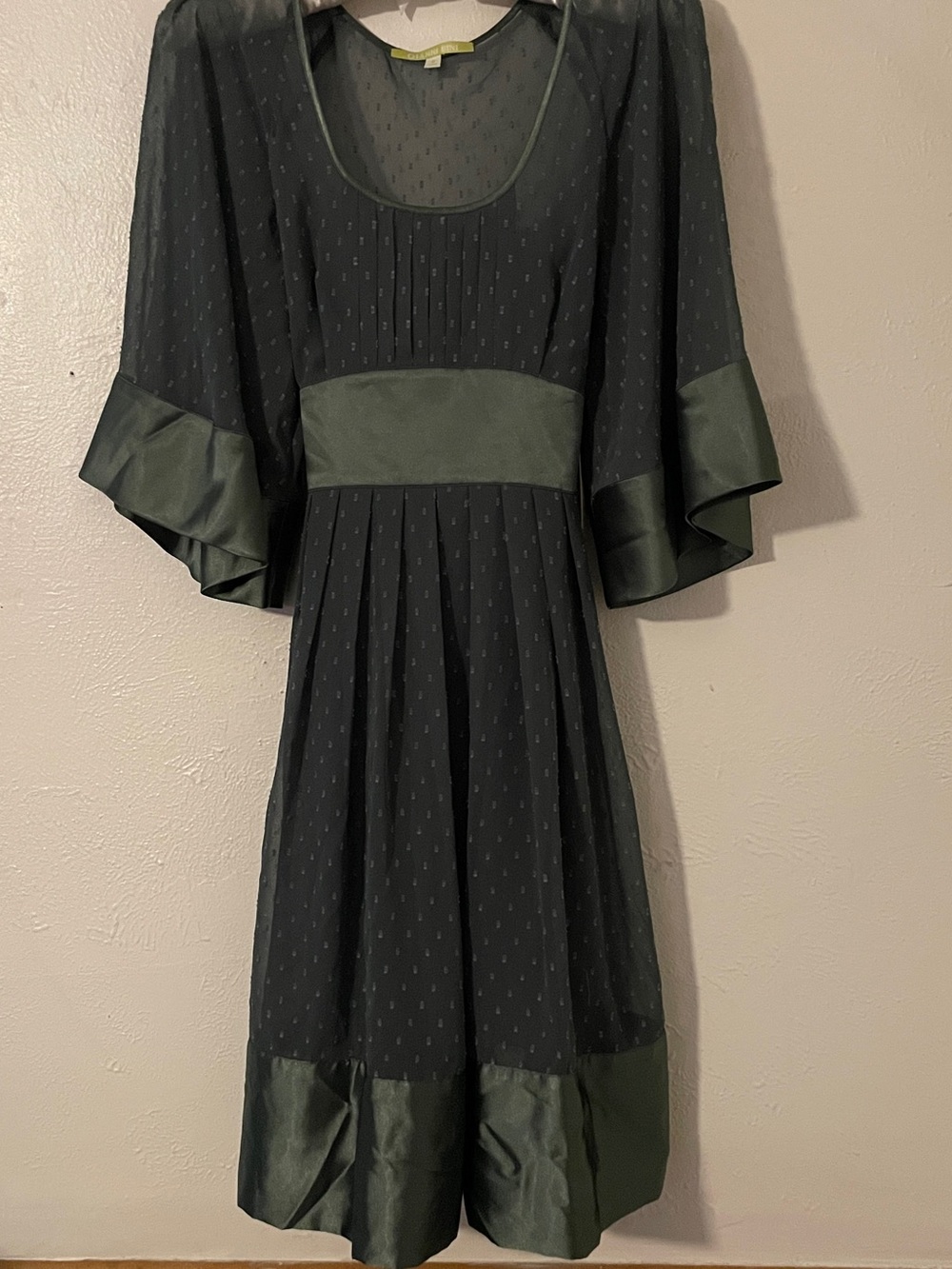 Gianni Bini Carnaby Street Green Sheer Swiss Dot Babydoll Mini Dress NWT 0